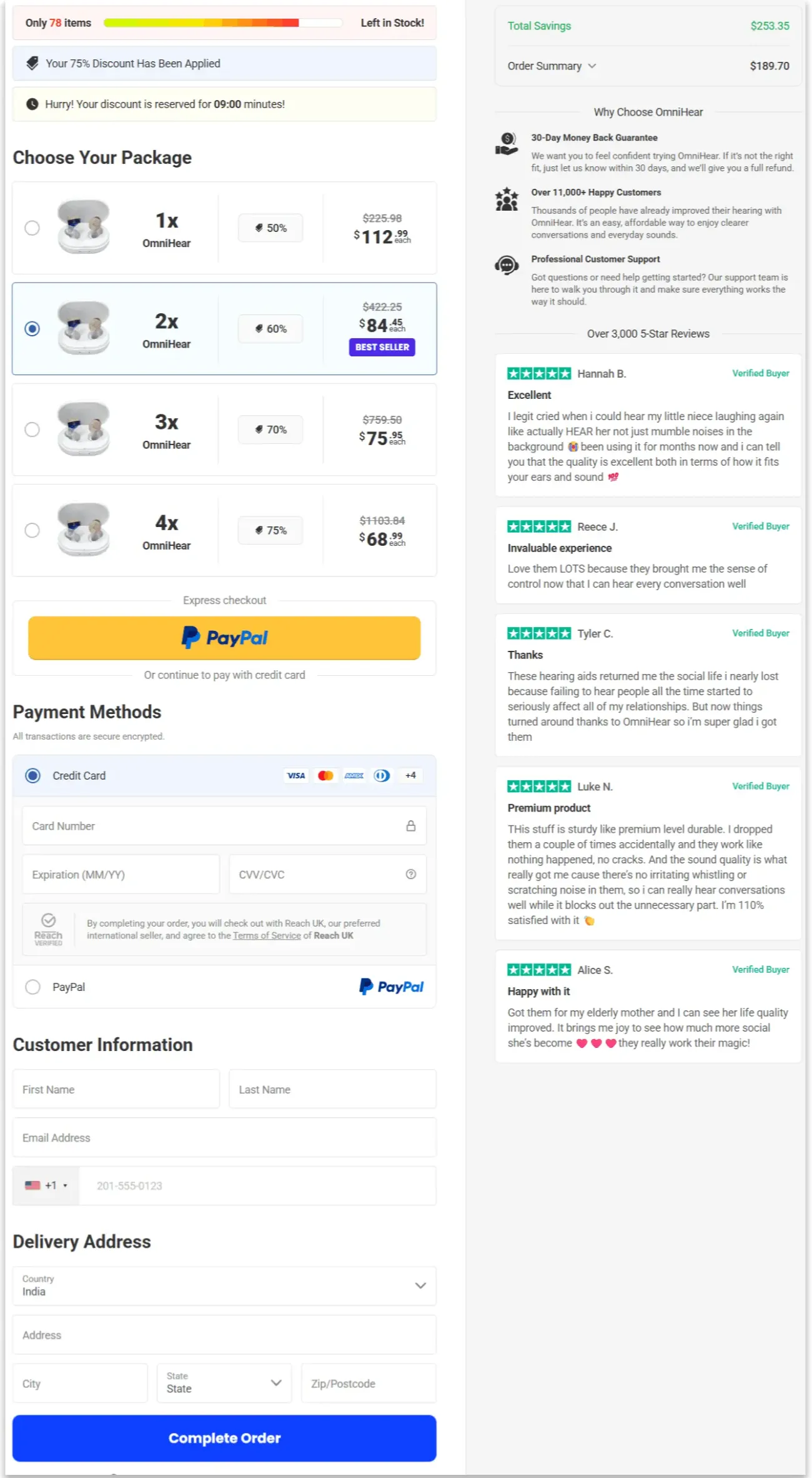 Omnihear Hearing Aids secure checkout page
